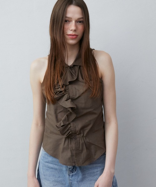 Rohwel(ローウェル)の「Ruffle Tie Sleeveless Blouse / ラッフルタイスリーブレスブラウス(シャツ/ブラウス・レディース・ホワイト/カーキ・FREE)」の4枚目の写真