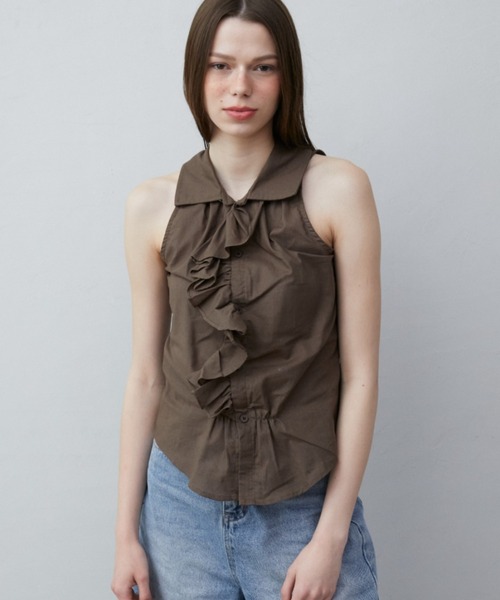 Rohwel(ローウェル)の「Ruffle Tie Sleeveless Blouse / ラッフルタイスリーブレスブラウス(シャツ/ブラウス・レディース・ホワイト/カーキ・FREE)」の12枚目の写真