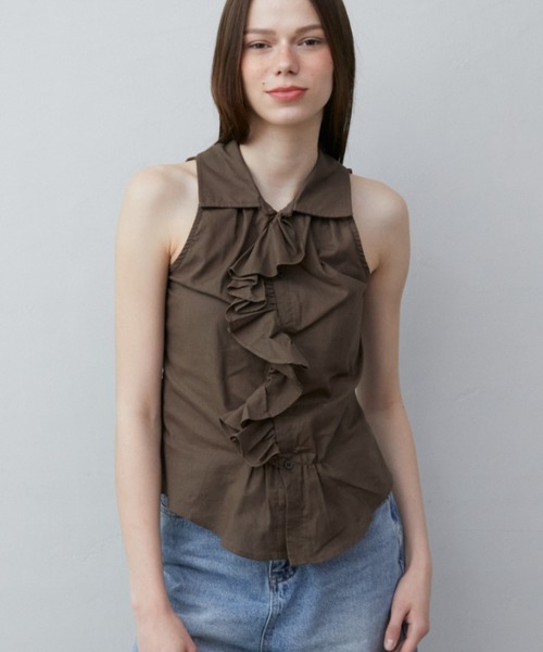 Rohwel(ローウェル)の「Ruffle Tie Sleeveless Blouse / ラッフルタイスリーブレスブラウス(シャツ/ブラウス・レディース・ホワイト/カーキ・FREE)」の5枚目の写真