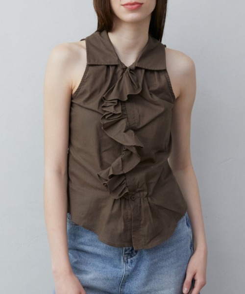 Rohwel(ローウェル)の「Ruffle Tie Sleeveless Blouse / ラッフルタイスリーブレスブラウス(シャツ/ブラウス・レディース・ホワイト/カーキ・FREE)」の11枚目の写真