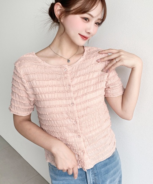 moment+（モーメントプラス）の「クリンクルフリル前後2WAYトップス（Tシャツ/カットソー・レディース・オフホワイト/ブラック/ピンク/ナチュラル・M）」の4枚目の写真