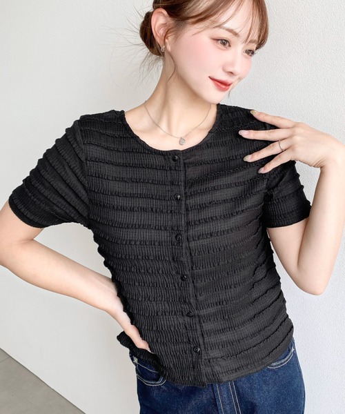 moment+（モーメントプラス）の「クリンクルフリル前後2WAYトップス（Tシャツ/カットソー・レディース・オフホワイト/ブラック/ピンク/ナチュラル・M）」の3枚目の写真