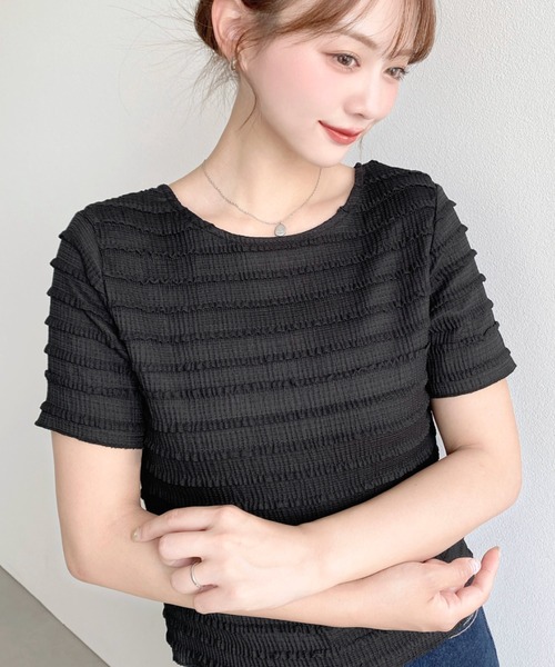 moment+（モーメントプラス）の「クリンクルフリル前後2WAYトップス（Tシャツ/カットソー・レディース・オフホワイト/ブラック/ピンク/ナチュラル・M）」の14枚目の写真