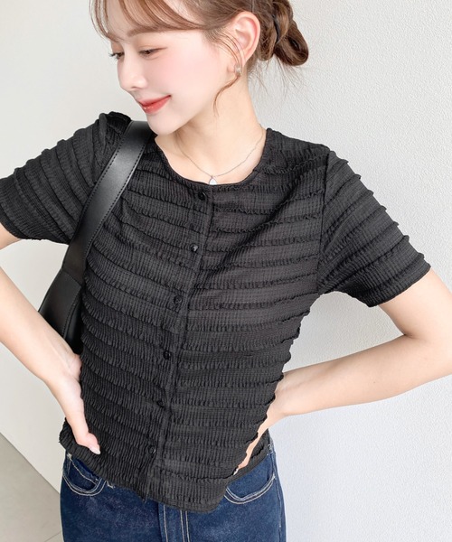 moment+（モーメントプラス）の「クリンクルフリル前後2WAYトップス（Tシャツ/カットソー・レディース・オフホワイト/ブラック/ピンク/ナチュラル・M）」の11枚目の写真
