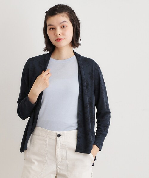 LAURA ASHLEY(ローラアシュレイ)の「【冷房・日よけ対策におすすめ/ゆったりシルエット】ポリー柄 ジャージーカーディガン(カーディガン/ボレロ・レディース・ホワイト系1/ネイビー系・38/40)」の1枚目の写真