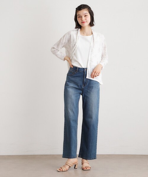 LAURA ASHLEY(ローラアシュレイ)の「【冷房・日よけ対策におすすめ/ゆったりシルエット】ポリー柄 ジャージーカーディガン(カーディガン/ボレロ・レディース・ホワイト系1/ネイビー系・38/40)」の5枚目の写真