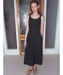 Button Lace Sleeveless Dress, Black