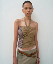 MIXED HALTERNECK TOP (W) OLIVE