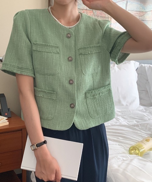 FAVORITO(ファヴォリート)の「ノーカラージャケット(ノーカラージャケット・レディース・ベージュ/グリーン・F)」の18枚目の写真