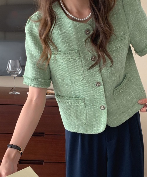 FAVORITO(ファヴォリート)の「ノーカラージャケット(ノーカラージャケット・レディース・ベージュ/グリーン・F)」の19枚目の写真