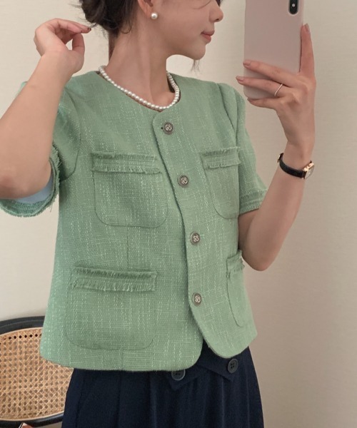 FAVORITO(ファヴォリート)の「ノーカラージャケット(ノーカラージャケット・レディース・ベージュ/グリーン・F)」の21枚目の写真