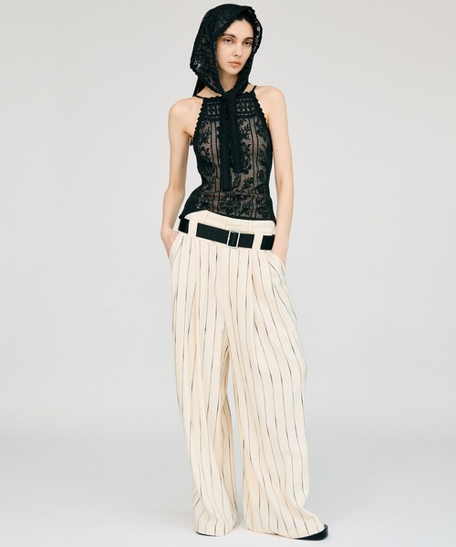 PRANK PROJECT(プランクプロジェクト)の「【2026Summer Pre-Order】ダブルベルトタックワイドパンツ / Double-Belted Wide-Leg Pants(その他パンツ・レディース・ブラック/ホワイト/ブラウン・36/38)」の2枚目の写真