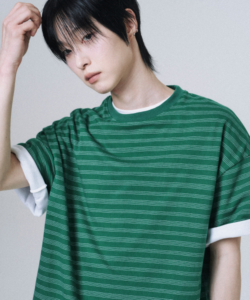 MOOVN（ムブン）の「エッセンシャルストライプ半袖Tシャツグリーン（Tシャツ/カットソー・メンズ・その他・SMALL/MEDIUM/LARGE）」の3枚目の写真