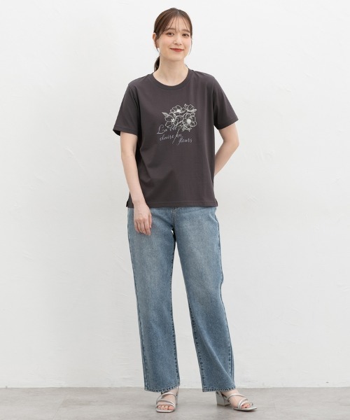 Honeys（ハニーズ）の「【ハニさら・接触冷感・ＵＶカット】フラワープリントＴシャツ（Tシャツ/カットソー・レディース・スミクロ/アイボリー/ブラウン/ラベンダー・S/M/LL/L）」の11枚目の写真