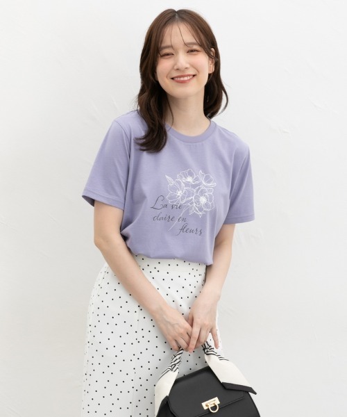 Honeys（ハニーズ）の「【ハニさら・接触冷感・ＵＶカット】フラワープリントＴシャツ（Tシャツ/カットソー・レディース・スミクロ/アイボリー/ブラウン/ラベンダー・S/M/LL/L）」の15枚目の写真