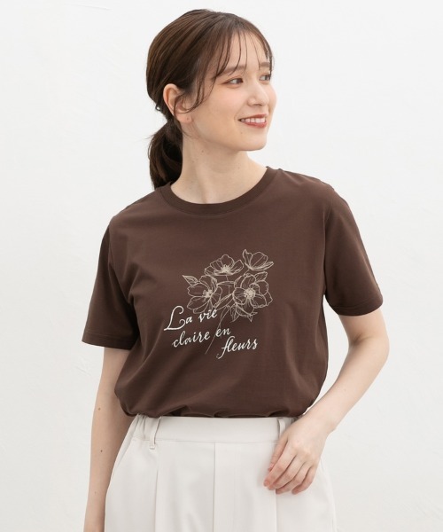 Honeys（ハニーズ）の「【ハニさら・接触冷感・ＵＶカット】フラワープリントＴシャツ（Tシャツ/カットソー・レディース・スミクロ/アイボリー/ブラウン/ラベンダー・S/M/LL/L）」の17枚目の写真
