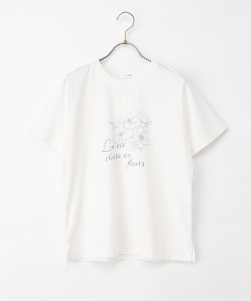 Honeys（ハニーズ）の「【ハニさら・接触冷感・ＵＶカット】フラワープリントＴシャツ（Tシャツ/カットソー・レディース・スミクロ/アイボリー/ブラウン/ラベンダー・S/M/LL/L）」の18枚目の写真