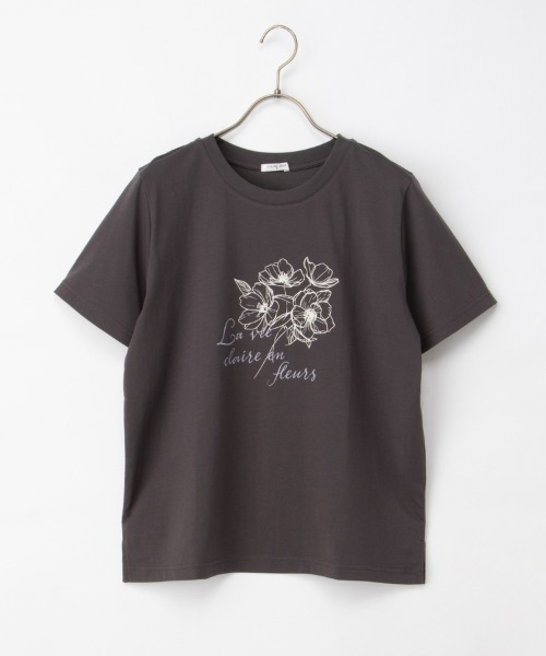 Honeys（ハニーズ）の「【ハニさら・接触冷感・ＵＶカット】フラワープリントＴシャツ（Tシャツ/カットソー・レディース・スミクロ/アイボリー/ブラウン/ラベンダー・S/M/LL/L）」の20枚目の写真