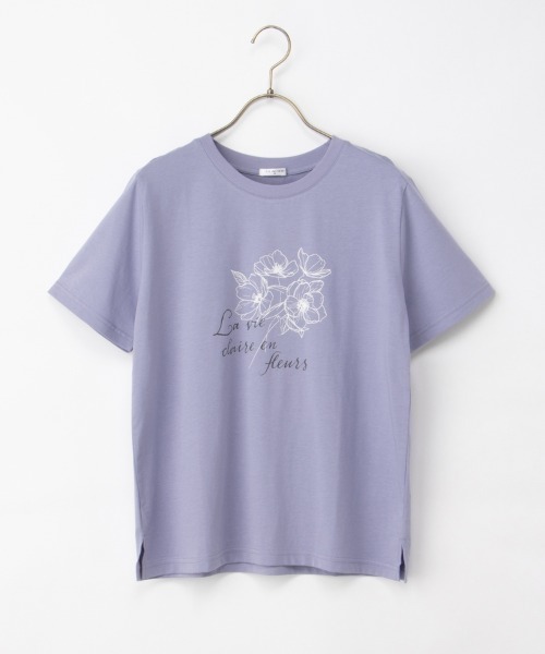 Honeys（ハニーズ）の「【ハニさら・接触冷感・ＵＶカット】フラワープリントＴシャツ（Tシャツ/カットソー・レディース・スミクロ/アイボリー/ブラウン/ラベンダー・S/M/LL/L）」の22枚目の写真