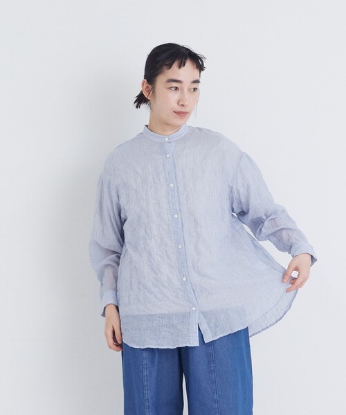 conges payes ADIEU TRISTESSE(コンジェ ペイエ アデュートリステス)の「シャーリングバンドカラーロングシャツ(シャツ/ブラウス・レディース・ブルー系その他/ブラック系その他/パープル・38)」の19枚目の写真