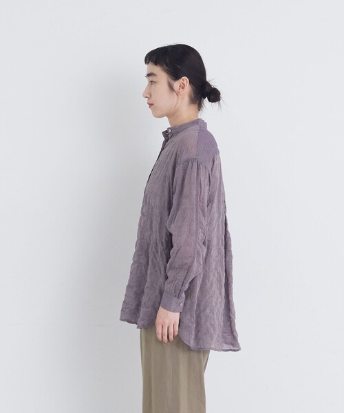 conges payes ADIEU TRISTESSE(コンジェ ペイエ アデュートリステス)の「シャーリングバンドカラーロングシャツ(シャツ/ブラウス・レディース・ブルー系その他/ブラック系その他/パープル・38)」の6枚目の写真