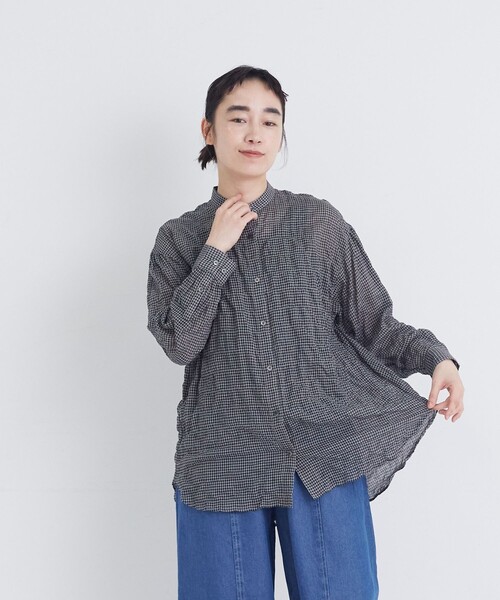 conges payes ADIEU TRISTESSE(コンジェ ペイエ アデュートリステス)の「シャーリングバンドカラーロングシャツ(シャツ/ブラウス・レディース・ブルー系その他/ブラック系その他/パープル・38)」の11枚目の写真