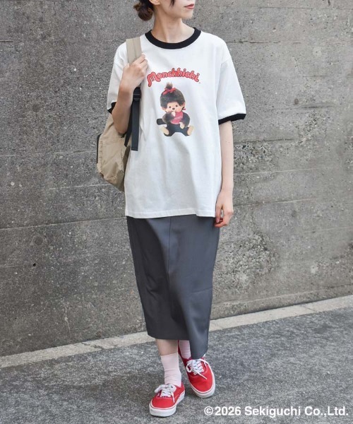 Bleu Bleuet（ブルーブルーエ）の「モンチッチリンガーTシャツ（Tシャツ/カットソー・レディース・ピンク/ブラック・M/L）」の8枚目の写真