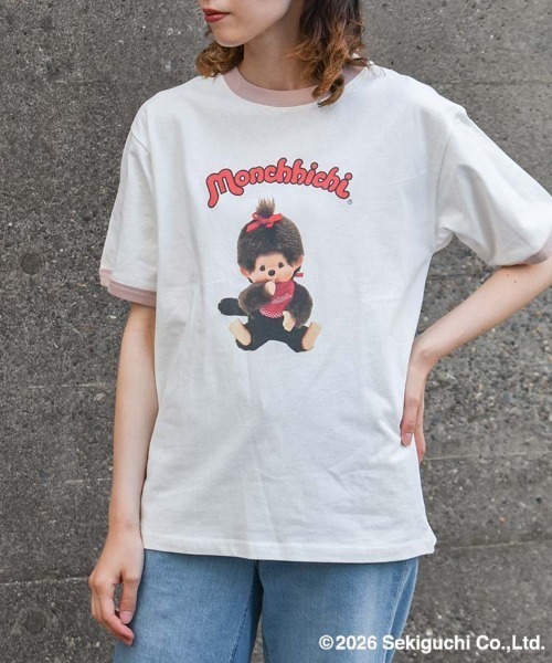 Bleu Bleuet（ブルーブルーエ）の「モンチッチリンガーTシャツ（Tシャツ/カットソー・レディース・ピンク/ブラック・M/L）」の5枚目の写真