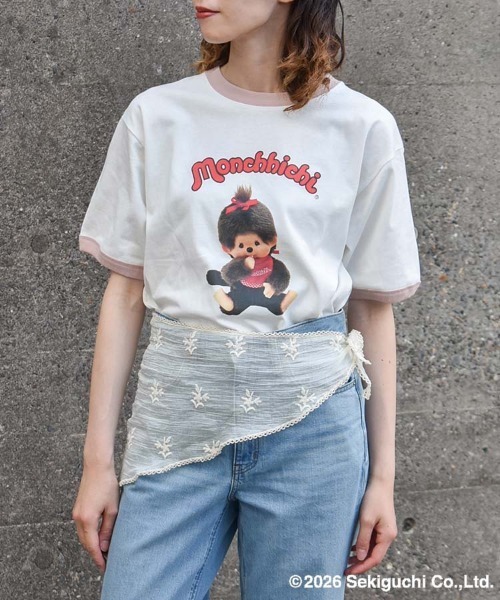 Bleu Bleuet（ブルーブルーエ）の「モンチッチリンガーTシャツ（Tシャツ/カットソー・レディース・ピンク/ブラック・M/L）」の4枚目の写真