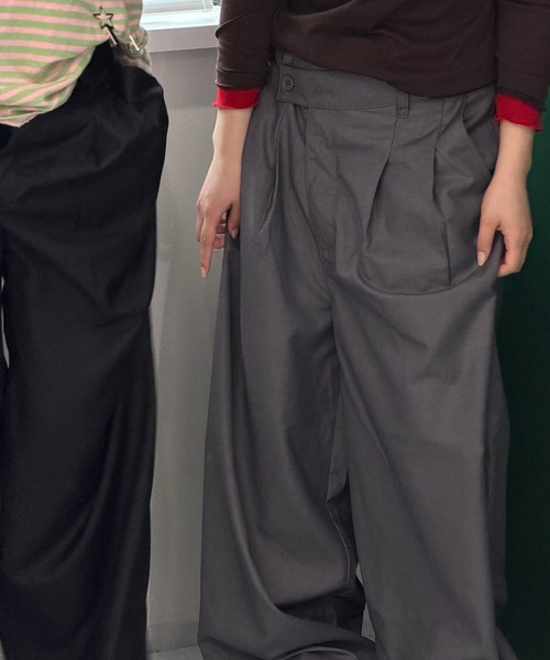 SELAN(セラン)の「【ユニセックス】ゼブラ柄皮パッチ付きクロスウエストワイドスラックス/ワイドパンツ(スラックス・メンズ・アイボリー/ブラック/ネイビー/グレー・MEDIUM/SMALL/LARGE)」の12枚目の写真