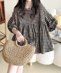 バルーン袖チェリーチェックペプラムトップス（その他トップス）｜Fit