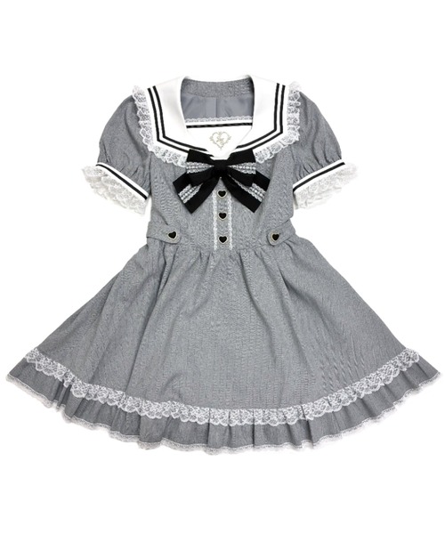 Secret Honey（シークレットハニー）の「ハート刺繍セーラーカラーワンピース（ワンピース・レディース・グレー/ブラック/ピンク・MEDIUM）」の3枚目の写真