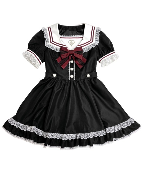 Secret Honey（シークレットハニー）の「ハート刺繍セーラーカラーワンピース（ワンピース・レディース・グレー/ブラック/ピンク・MEDIUM）」の2枚目の写真