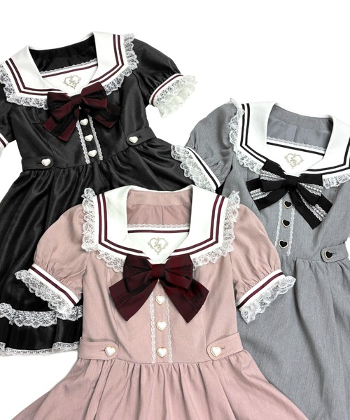 Secret Honey（シークレットハニー）の「ハート刺繍セーラーカラーワンピース（ワンピース・レディース・グレー/ブラック/ピンク・MEDIUM）」の6枚目の写真