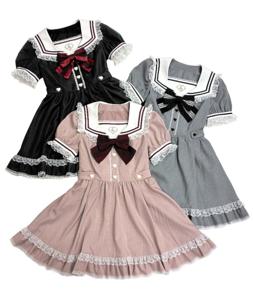 Secret Honey（シークレットハニー）の「ハート刺繍セーラーカラーワンピース（ワンピース・レディース・グレー/ブラック/ピンク・MEDIUM）」の5枚目の写真