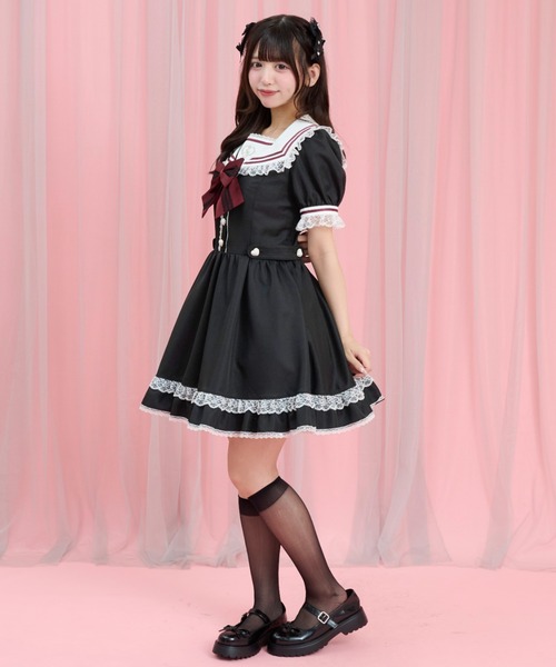 Secret Honey（シークレットハニー）の「ハート刺繍セーラーカラーワンピース（ワンピース・レディース・グレー/ブラック/ピンク・MEDIUM）」の12枚目の写真