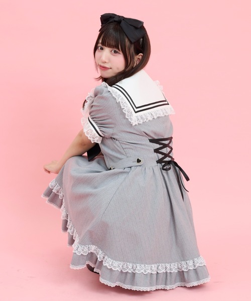 Secret Honey（シークレットハニー）の「ハート刺繍セーラーカラーワンピース（ワンピース・レディース・グレー/ブラック/ピンク・MEDIUM）」の10枚目の写真
