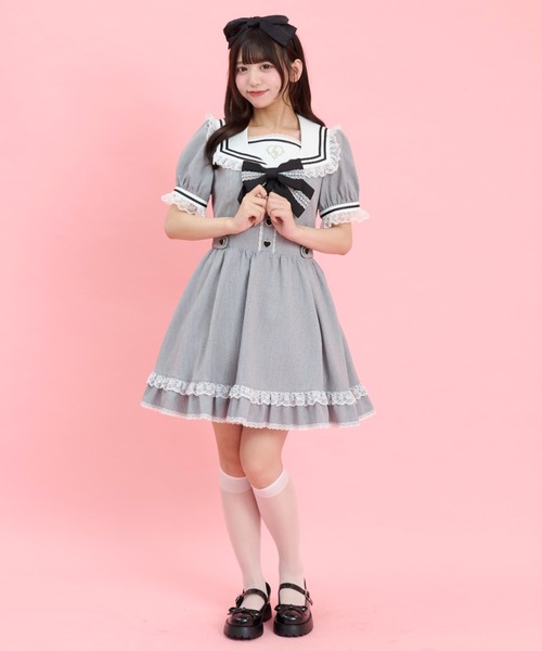 Secret Honey（シークレットハニー）の「ハート刺繍セーラーカラーワンピース（ワンピース・レディース・グレー/ブラック/ピンク・MEDIUM）」の11枚目の写真