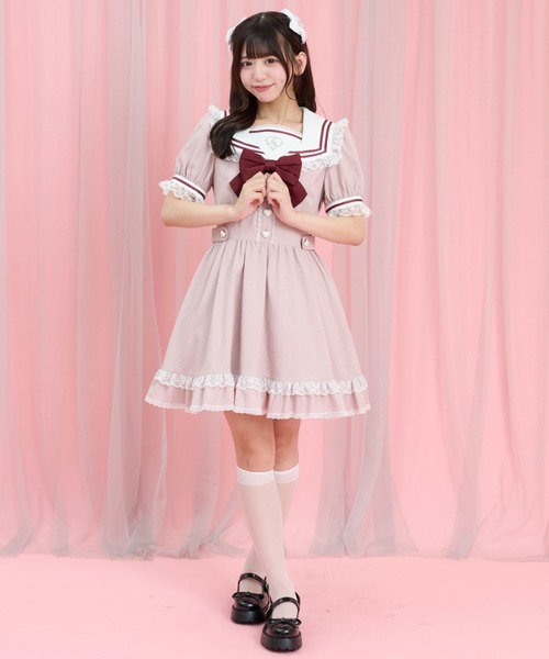 Secret Honey（シークレットハニー）の「ハート刺繍セーラーカラーワンピース（ワンピース・レディース・グレー/ブラック/ピンク・MEDIUM）」の8枚目の写真