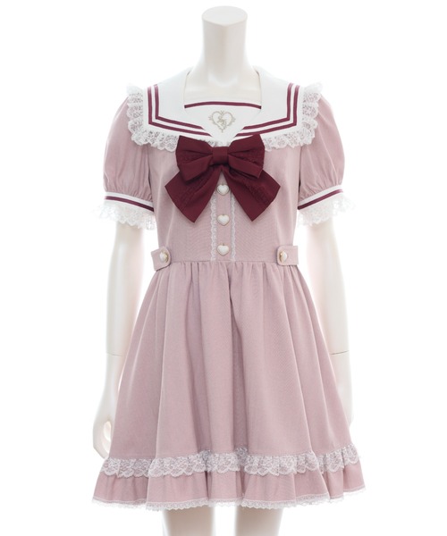 Secret Honey（シークレットハニー）の「ハート刺繍セーラーカラーワンピース（ワンピース・レディース・グレー/ブラック/ピンク・MEDIUM）」の6枚目の写真