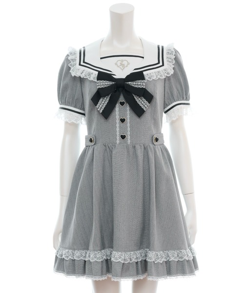 Secret Honey（シークレットハニー）の「ハート刺繍セーラーカラーワンピース（ワンピース・レディース・グレー/ブラック/ピンク・MEDIUM）」の5枚目の写真