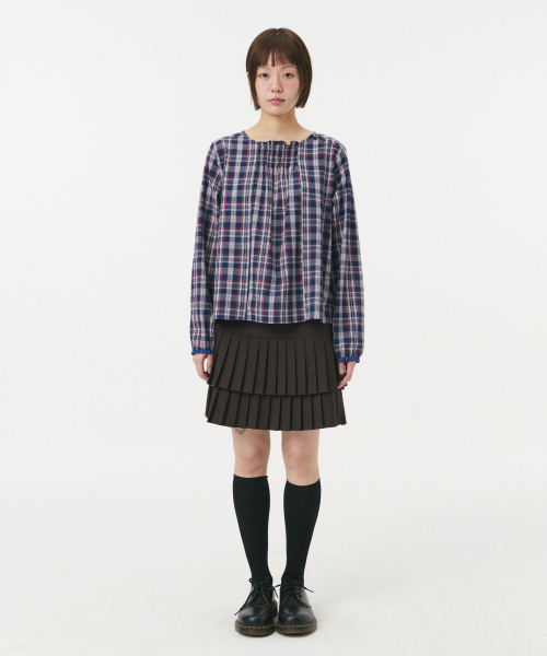 OHESHIO（オヘシオ）の「SMOCKED SHIRRING BLOUSE, NAVY CHECK（シャツ/ブラウス・レディース・その他・FREE）」の4枚目の写真
