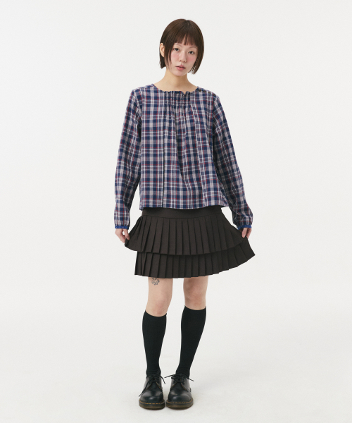 OHESHIO（オヘシオ）の「SMOCKED SHIRRING BLOUSE, NAVY CHECK（シャツ/ブラウス・レディース・その他・FREE）」の6枚目の写真