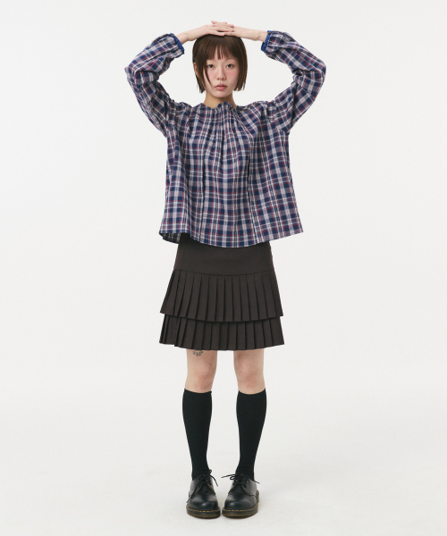 OHESHIO（オヘシオ）の「SMOCKED SHIRRING BLOUSE, NAVY CHECK（シャツ/ブラウス・レディース・その他・FREE）」の7枚目の写真