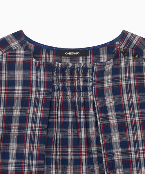 OHESHIO（オヘシオ）の「SMOCKED SHIRRING BLOUSE, NAVY CHECK（シャツ/ブラウス・レディース・その他・FREE）」の10枚目の写真