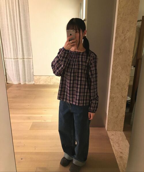 OHESHIO（オヘシオ）の「SMOCKED SHIRRING BLOUSE, NAVY CHECK（シャツ/ブラウス・レディース・その他・FREE）」の13枚目の写真