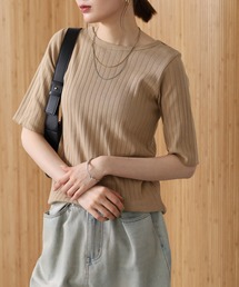 OMNES（オムネス）の「接触冷感 リブ5分袖Tシャツ（Tシャツ/カットソー）」