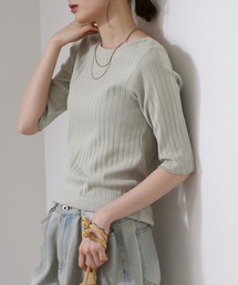 OMNES（オムネス）の「接触冷感 リブ5分袖Tシャツ（Tシャツ/カットソー）」