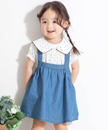 BeBe（ベベ）の「ライトオンスデニムサロペットフレアスカート(80~100cm)（デニムスカート）」