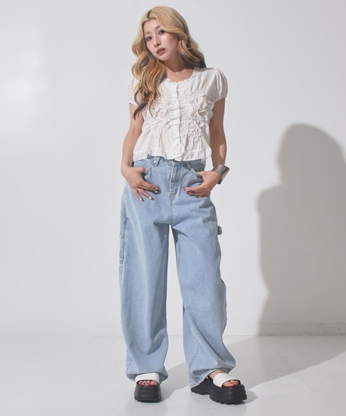 ANAP（アナップ）の「フロントシャーリングブラウス（シャツ/ブラウス・レディース・ブラック/ホワイト・F）」の12枚目の写真